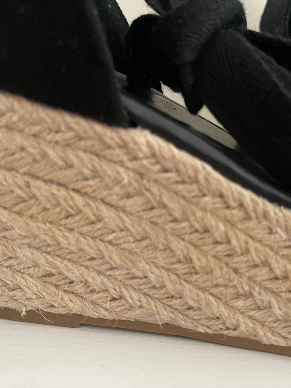 Black Ankle-Tie Espadrille Wedge Sandals